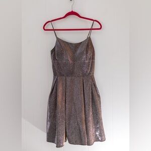 Betsy & Adam Shimmering Silver/Blush Mini Dress
